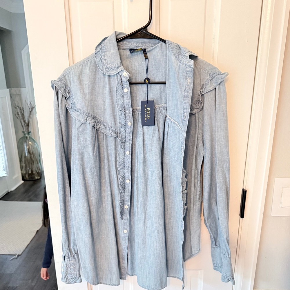 Polo Ralph Lauren Chambray Ruffle Button Down (NWT, $165 MSRP)